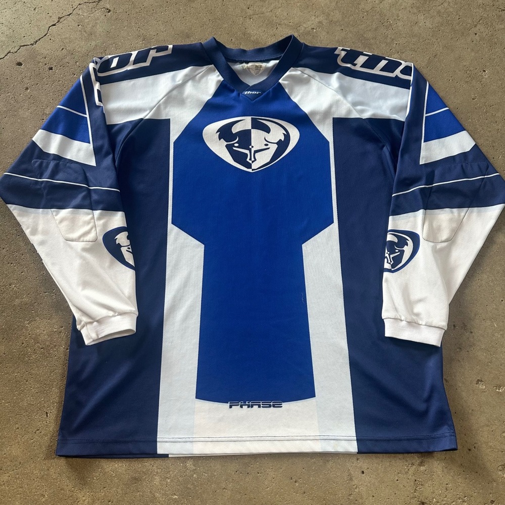 Vintage Y2k Thor Motocross Jersey Mens XL Blue Phase Racing Long Sleeve Shirt